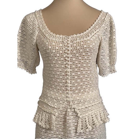 Vintage Cream Handmade Crocheted 2 Piece Top Skirt Dress STUNNING OOAK - Picture 2 of 13